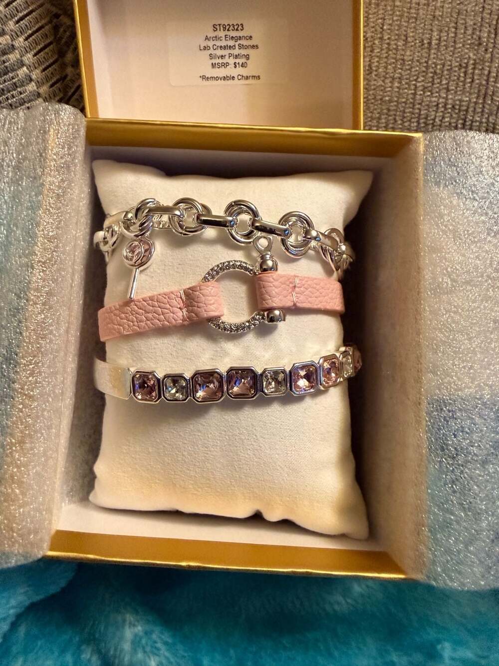 Arctic Elegance Lab Created Stones Silver Plated Bracelet Set